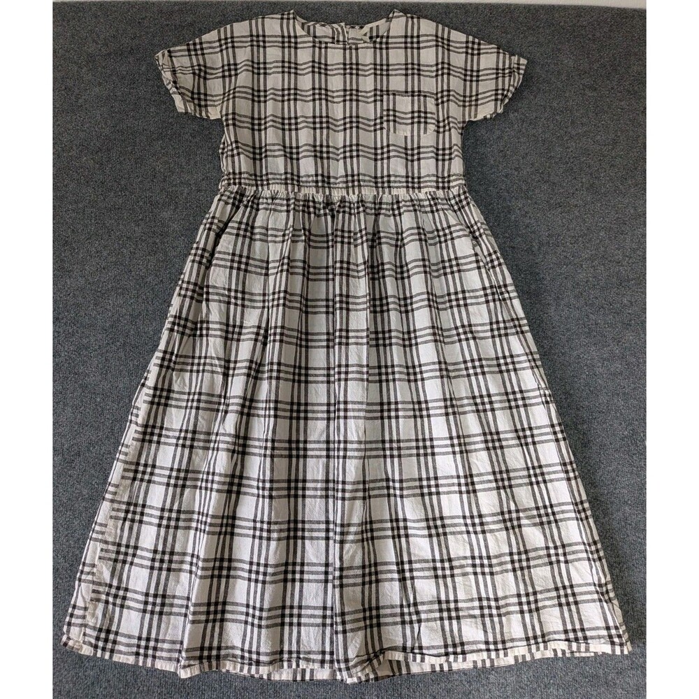 Rylee and Cru Gingham Dress Linen Blend w/ Pockets Womens Sz M White Black